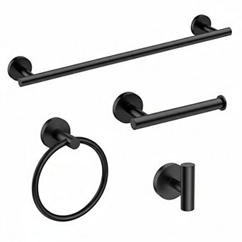 Matte Black 4 pc Bathroom Hardware Set 24-Inch Towel Bar SUS304 Stainless Steel