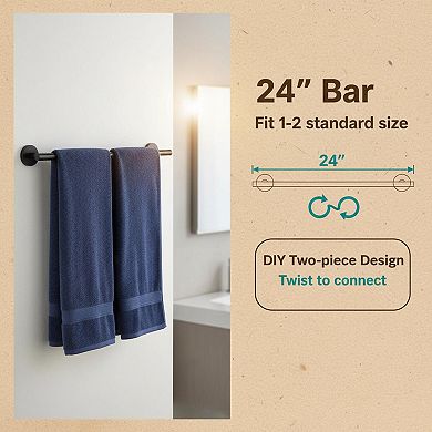 Matte Black 4-Piece Bathroom Hardware Set 24-Inch Towel Bar SUS304 Stainless Steel