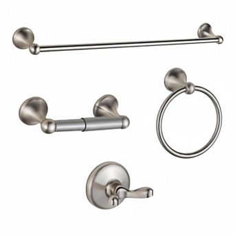 4 pc Bathroom Accessory Set Brushed Nickel Adjustable Expandable Towel Bar Wall Mounted