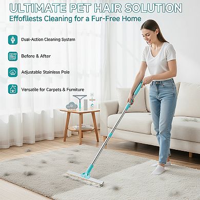 Carpet Rake for Pet Hair Removal Set of 3 with Adjustable Handle