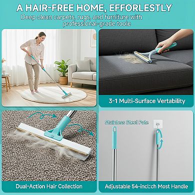 Carpet Rake for Pet Hair Removal Set of 3 with Adjustable Handle