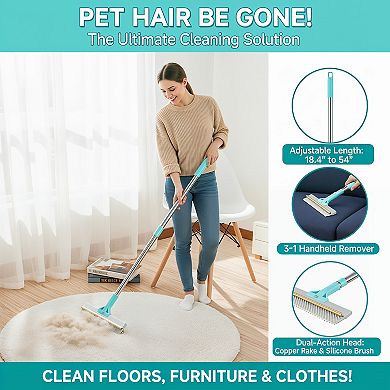 Carpet Rake for Pet Hair Removal Set of 3 with Adjustable Handle