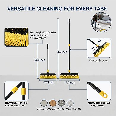 Push Broom Heavy Duty Outdoor with Stiff Bristles Long Handle