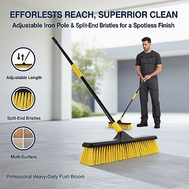 Push Broom Heavy Duty Outdoor with Stiff Bristles Long Handle
