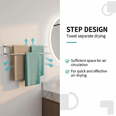 Double Bar Towel Rack 24 Inch Stainless Steel Brushed Nickel Wall Mounted Bathroom Holder