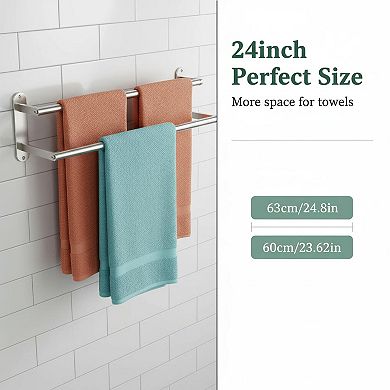 Double Bar Towel Rack 24 Inch Stainless Steel Brushed Nickel Wall Mounted Bathroom Holder