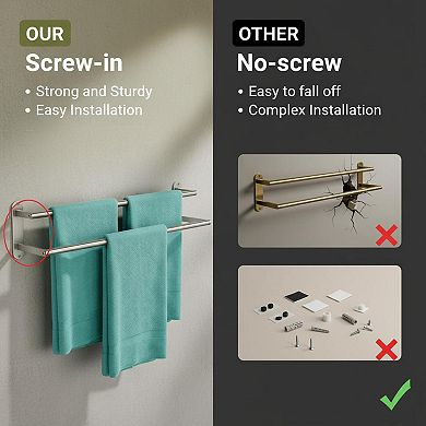 Double Bar Towel Rack 24 Inch Stainless Steel Brushed Nickel Wall Mounted Bathroom Holder