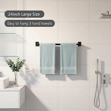 24 Inch Matte Black Towel Bar Wall Mounted Heavy Duty Metal Organizer for Bathroom