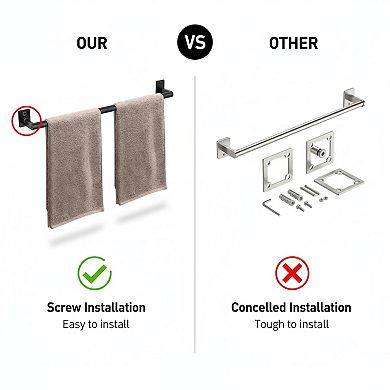 24 Inch Matte Black Towel Bar Wall Mounted Heavy Duty Metal Organizer for Bathroom