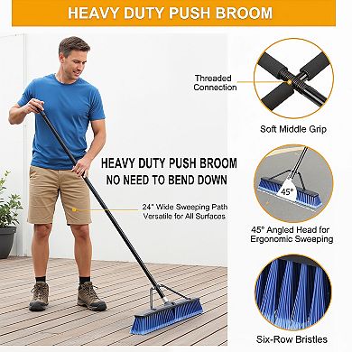 Push Broom 24 Inch Outdoor for Deck Driveway Garage Cleaning