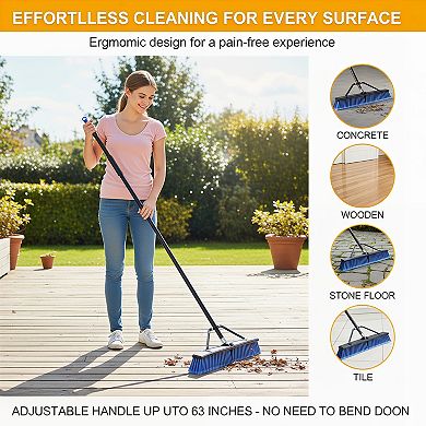Push Broom 24 Inch Outdoor for Deck Driveway Garage Cleaning