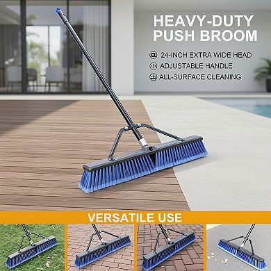 Push Broom 24 Inch Outdoor for Deck Driveway Garage Cleaning