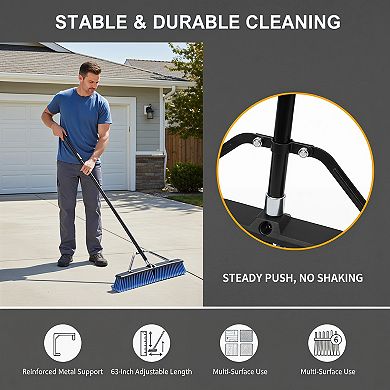 Push Broom 24 Inch Outdoor for Deck Driveway Garage Cleaning