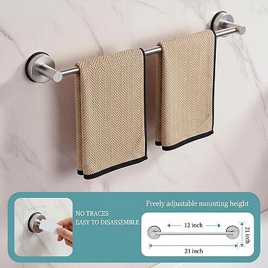 Adjustable Stainless Steel Towel Bar Suction Mount Bathroom Rack