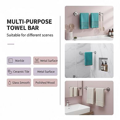 Adjustable Stainless Steel Towel Bar Suction Mount Bathroom Rack