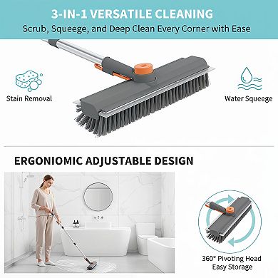 Floor Scrub Brush with Long Handle Stiff Bristle Heavy Duty