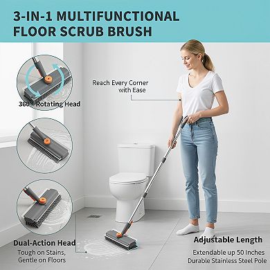 Floor Scrub Brush with Long Handle Stiff Bristle Heavy Duty