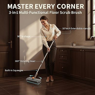 Floor Scrub Brush with Long Handle Stiff Bristle Heavy Duty
