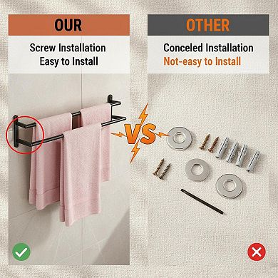 Double Towel Bar 24inch Wall Mounted Stainless Steel Bathroom Rack