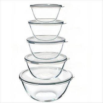 Glass Mixing Bowls with Lids Set of 5 Nesting Design