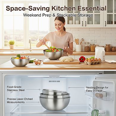 Stainless Steel Mixing Bowls Set of 3 with Measurement Marks