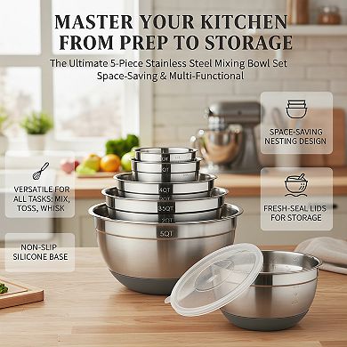 Stainless Steel Mixing Bowls Set of 3 with Measurement Marks