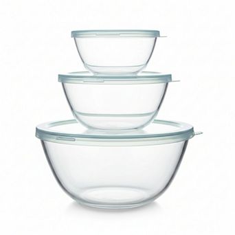 Glass Mixing Bowls with Lids Set of 3 Nesting Design