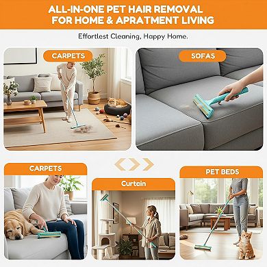 3 in 1 Carpet Rake Pet Hair Removal with Long Short Handle
