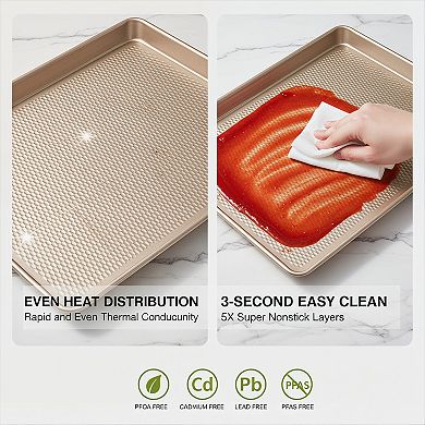 Half Sheet Baking Pans 2 Pack Non Stick Thicker Carbon Steel