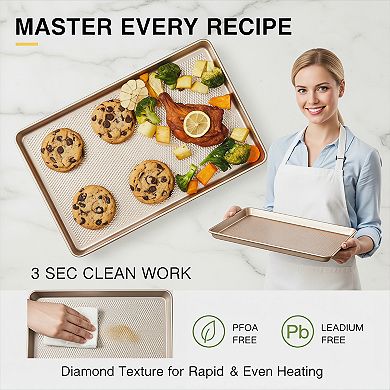 Half Sheet Baking Pans 2 Pack Non Stick Thicker Carbon Steel
