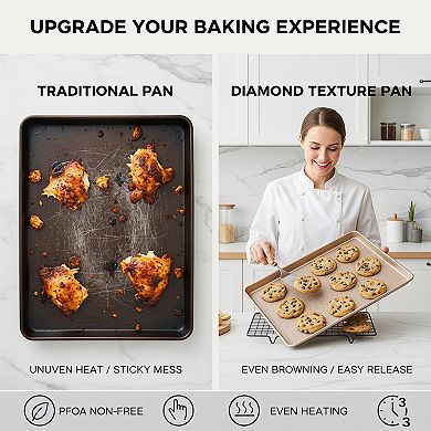 Half Sheet Baking Pans 2 Pack Non Stick Thicker Carbon Steel