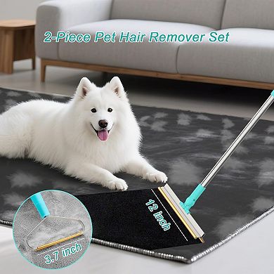 Carpet Rake Pet Hair Removal Tool with Adjustable Long Handle
