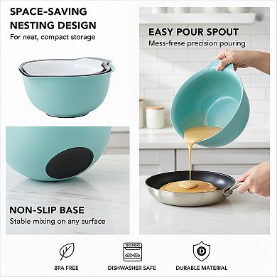Nesting Plastic Mixing Bowls Set of 3 Non Slip Base