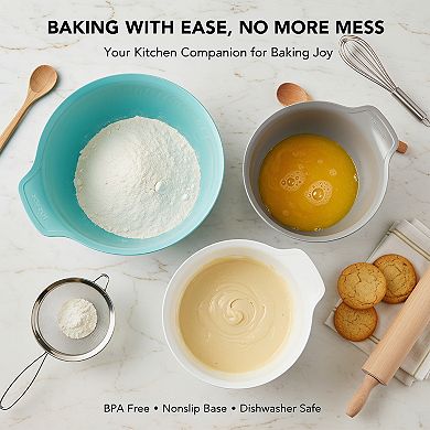 Nesting Plastic Mixing Bowls Set of 3 Non Slip Base