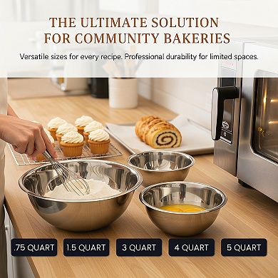 Meal Prep Stainless Steel Mixing Bowl Set of 5 Heavy Duty