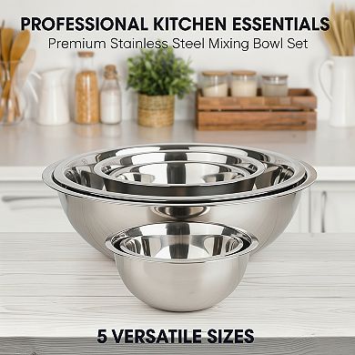 Meal Prep Stainless Steel Mixing Bowl Set of 5 Heavy Duty