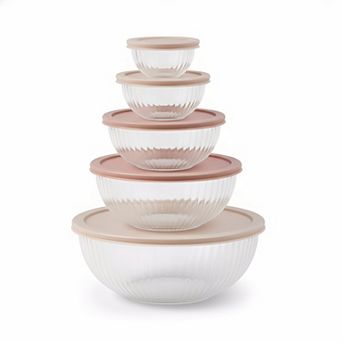 Glass Mixing Bowls with Lids Set of 5 for Kitchen Baking