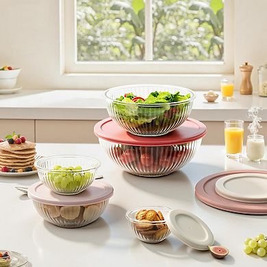 Glass Mixing Bowls with Lids Set of 5 for Kitchen Baking