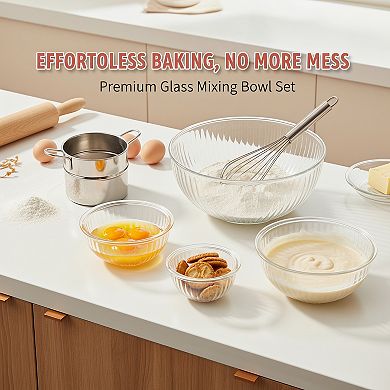 Glass Mixing Bowls with Lids Set of 5 for Kitchen Baking