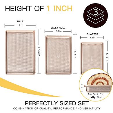 Baking Sheet Pan Set of 3 Nonstick Half Quarter Jelly Roll
