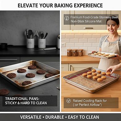Stainless Steel Baking Sheet Set with Cooling Rack and Mat