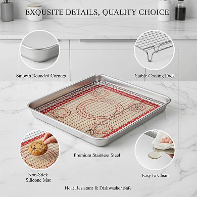 Stainless Steel Baking Sheet Set with Cooling Rack and Mat