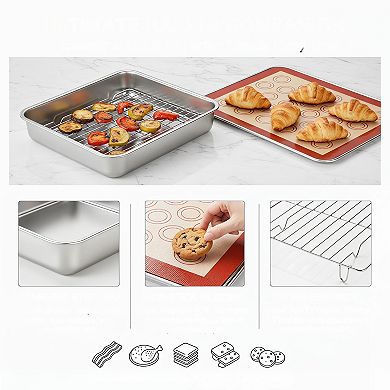 Stainless Steel Baking Sheet Set with Cooling Rack and Mat