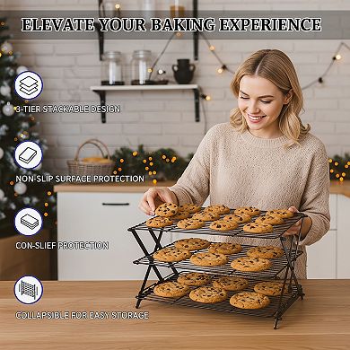 Collapsible Cooling Rack with Adjustable 3 Setting Design