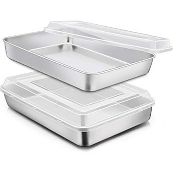 Stainless Steel Baking Pan with Lid Set of 2 Rectangle