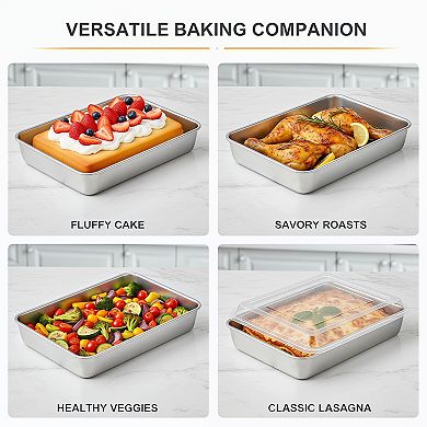 Stainless Steel Baking Pan with Lid Set of 2 Rectangle