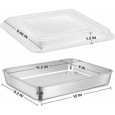 Stainless Steel Baking Pan with Lid Set of 2 Rectangle