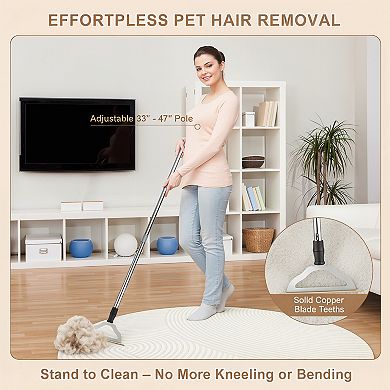 Carpet Rake Pet Hair Remover with Adjustable Long Handle