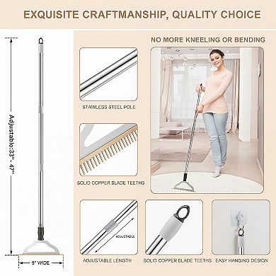 Carpet Rake Pet Hair Remover with Adjustable Long Handle