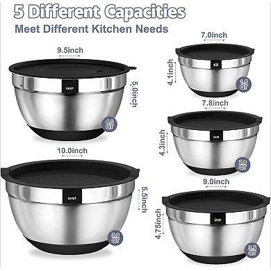 Mixing Bowls with Airtight Lids 8 Piece Stainless Steel Nesting